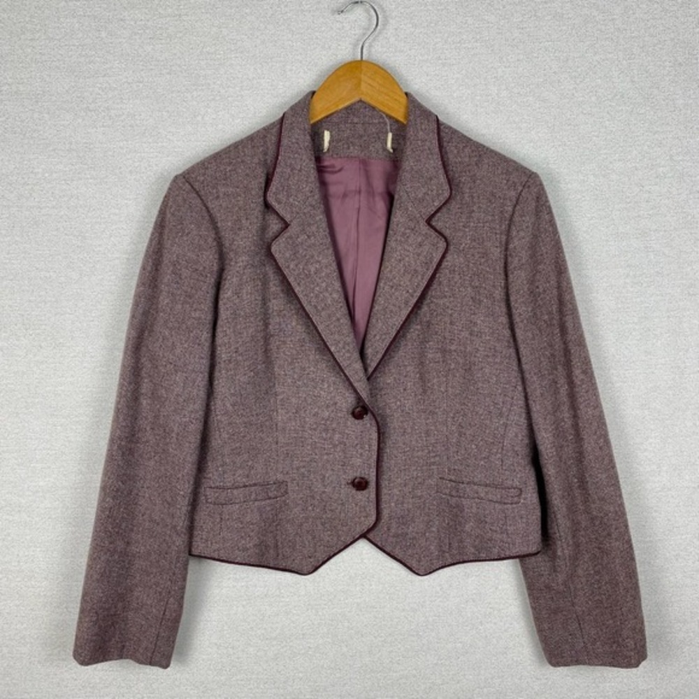 Vtg 70s 80s Blazer Womens M Cropped Maroon‎ Tweed Heritage Academia USA Made